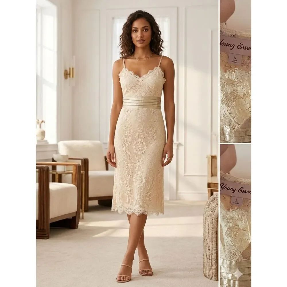 Young Essence Elegant Lace Slip Dress in Cream and lace size large